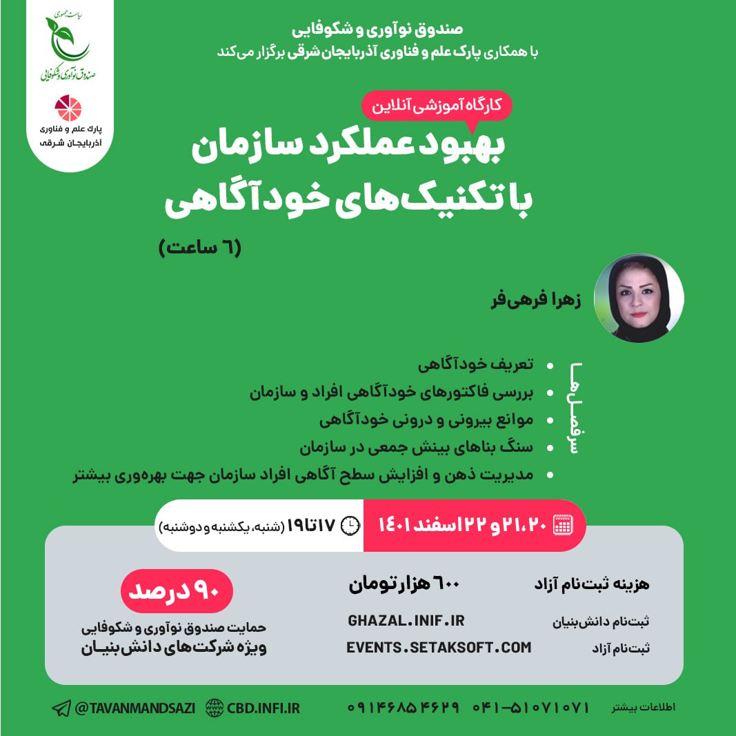 کارگاه آموزشی 6 ساعته بهبود عملکرد سازمان با تکنیک های خودآگاهی
