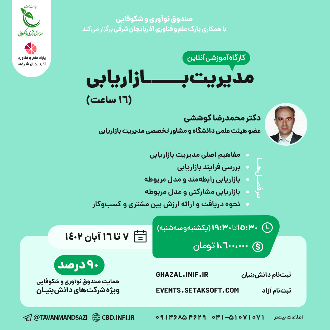 کارگاه آموزشی 16 ساعته مدیریت بازاریابی